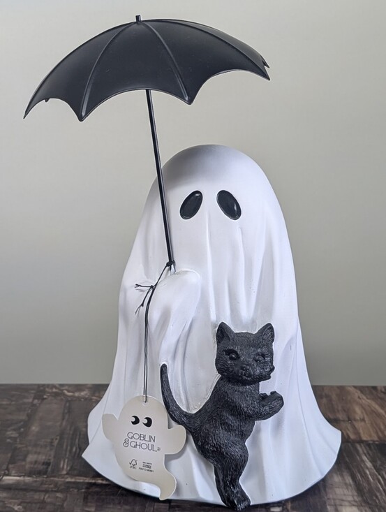 Goblin & Ghoul Other - Goblin & Ghoul 13" Ghost with Black Cat & Umbrella Medium Tabletop Decor 👻